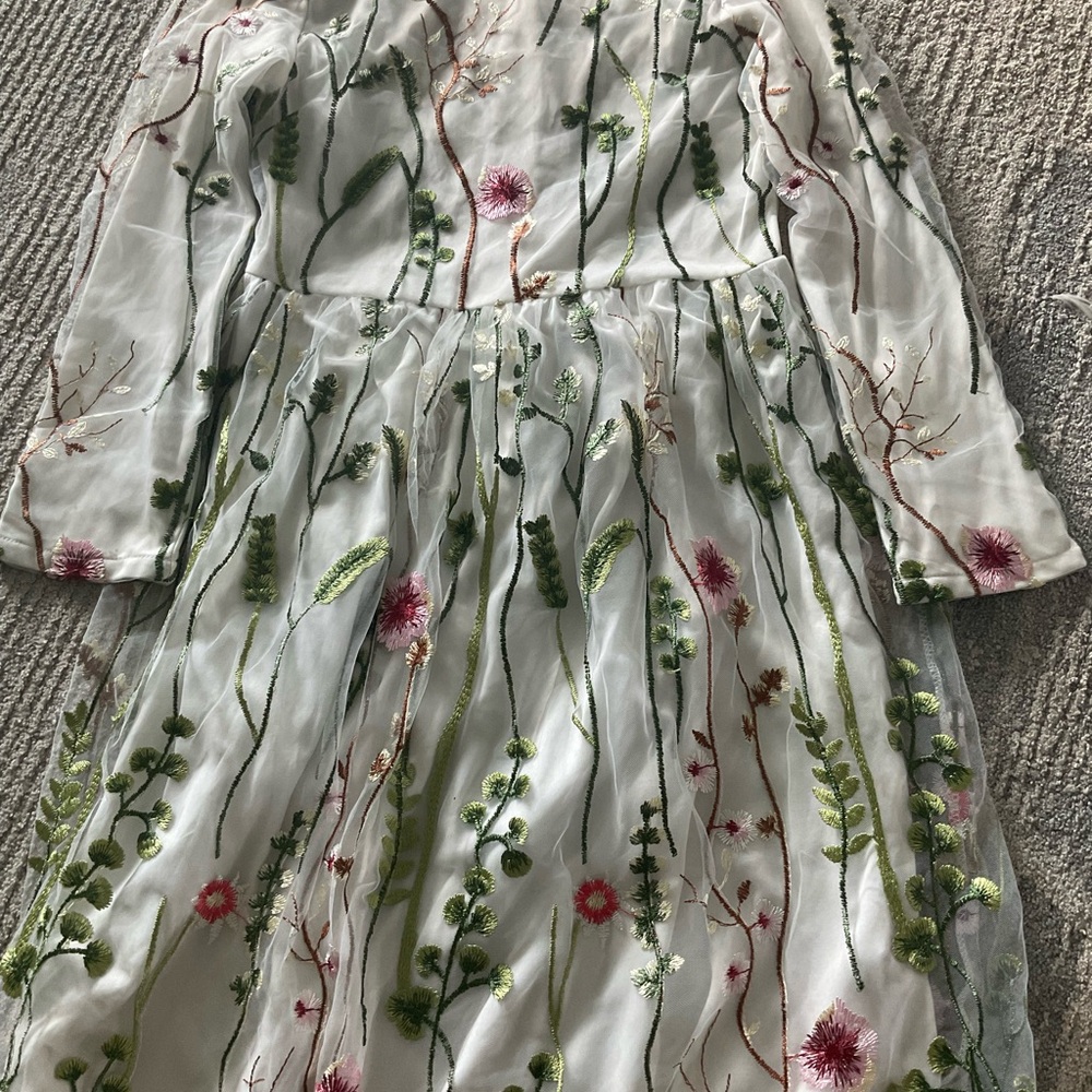 Ivy City Co Pink and Green Pleated Sundress with Bishop Sleeves